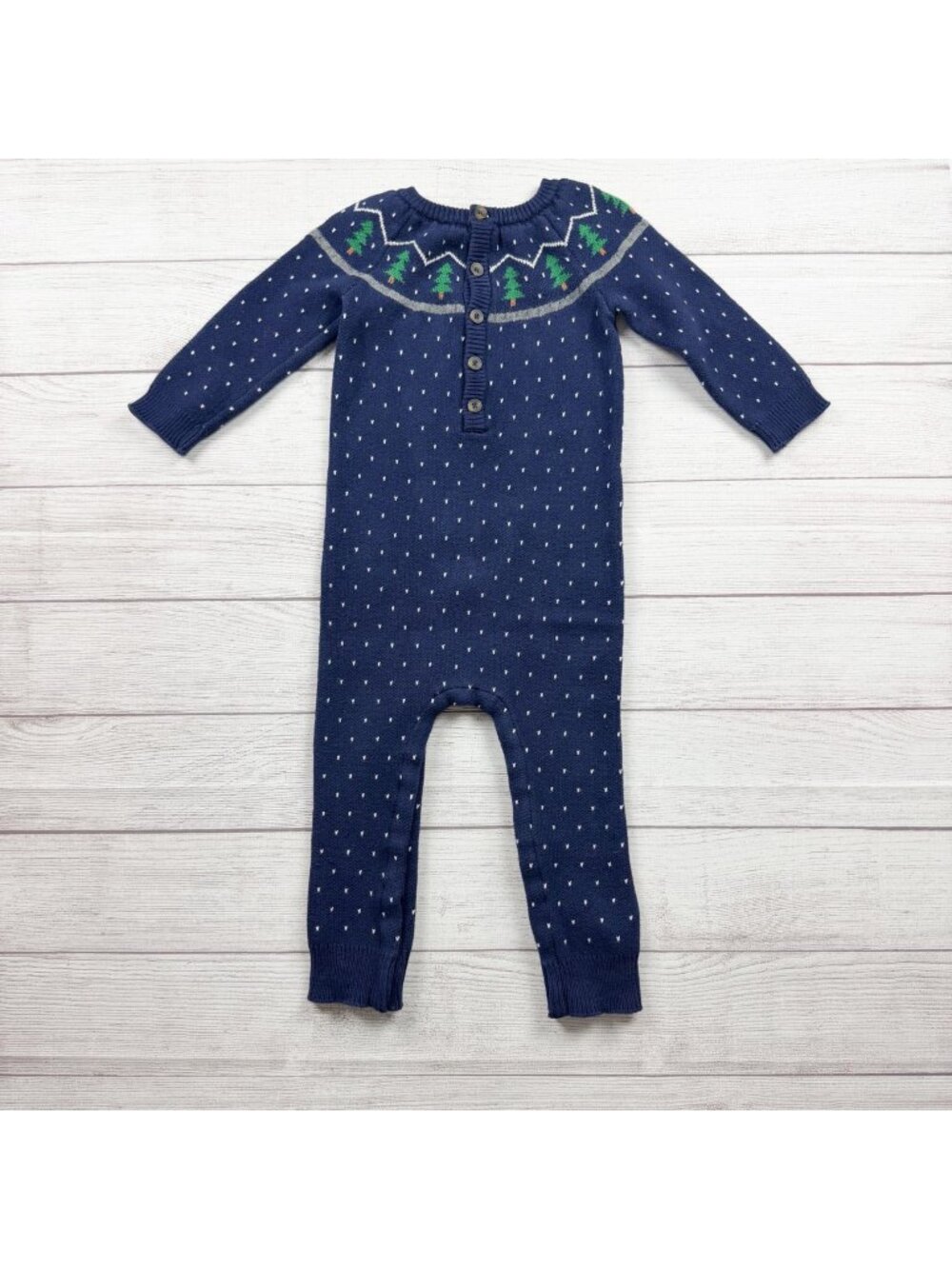 Hanna Andersson Cotton Fair Isle Toddler Jumpsuit Navy Polka Dot Trees Print 3T